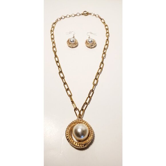 Vintage Inspired Necklace Set Gold Inspired Pendant Necklace With Matchi - Picture 1 of 1